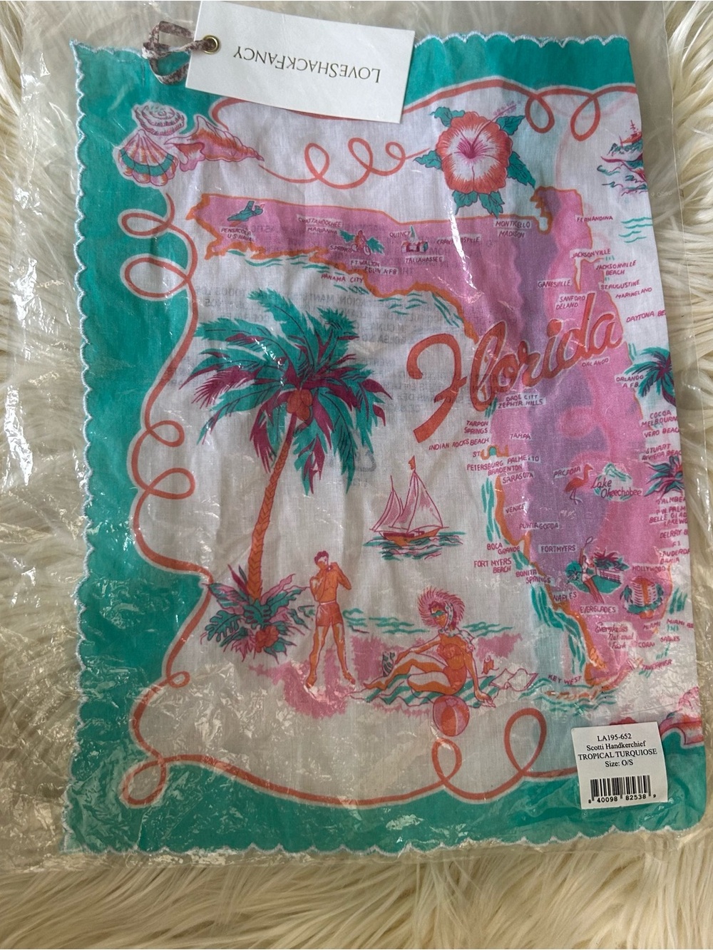 LoveShackFancy Pink & Teal Florida Map Beach Scarf - RARE
